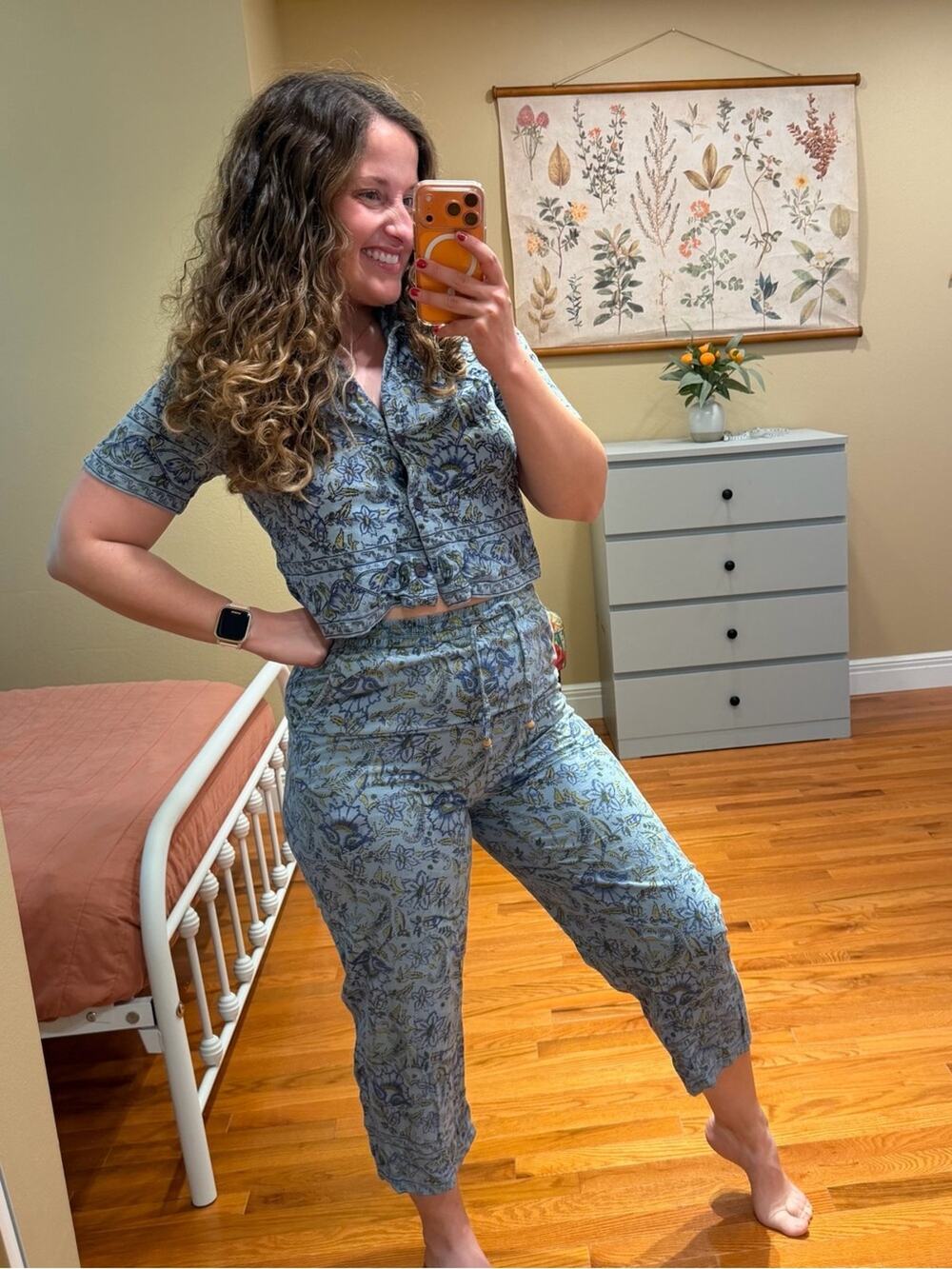 Vintage Sun River Clothing Women’s Blue Printed Crop Top & Pant Set XS